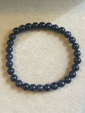 Blue Goldstone Beaded Stretch Bracelet - Handmade